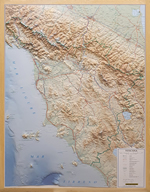 mappa in rilievo Toscana - mappa in rilievo - cartografia dettagliata ed aggiornata - con cornice - 70 x 90 cm - nuova edizione