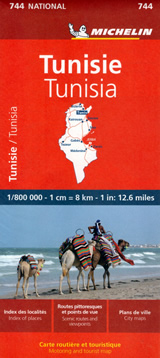 mappa Tunisia stradale n.744 Michelin con Tunis, Isola di Jerba, Tozeur, Kairouan, Sousse 2023