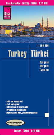 mappa stradale Turchia - con Istanbul, Ankara, Smirne, Bursa, Adana, Gaziantep, Konya, Antalya, Diyarbakır, Mersin, Kayseri - mappa stradale impermeabile e antistrappo - nuova edizione