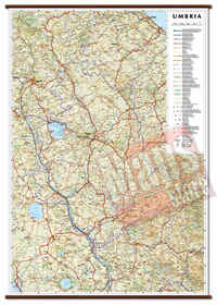 mappa Umbria murale con cartografia dettagliata ed aggiornata plastificata, eleganti aste in legno 60 x 86 cm 2021