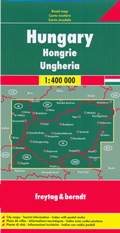 mappa stradale Ungheria - con Budapest, Debrecen, Miskolc, Szeged (Seghedino), Pécs (Cinquechiese), Győr, Nyíregyháza, Kecskemét, Székesfehérvár (Albareale), Eger, Esztergom (Strigonio)