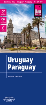 mappa Uruguay, Paraguay con Montevideo, Salto, Ciudad de la Costa, Paysandú, Las Piedras, Rivera, Maldonado, Asunción, del Este, San Lorenzo, Luque, Capiatá, Lambaré, Fernando Mora, Limpio stradale, impermeabile e antistrappo 2024