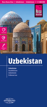mappa Uzbekistan con Tashkent, Samarcanda, Namangan, Andijan stradale, impermeabile e antistrappo 2023