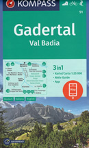 mappa topografica n.51 - Val Badia / Gadertal - Corvara, Passo Gardena, Gruppo del Sella, San Martino, Luson, Brunico, Valdaora, Pian de Corones, Parco Naturale Fanes-Senes-Braies, Le Tofane, Passo Falzarego - mappa plastificata, compatibile con GPS - nuova edizione