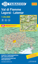 mappa n.014 Val di Fiemme, Lagorai, Latemar con Catena dei Cima d'Asta, Cece, Cermis, Cadino, M. Laste, Passo Manghen, Castello Molina, Cavalese, S. Lugano, C. Bianco, Lavazé, Latemar, Forno, Moena, Bellamonte, Lusia, Caoria reticolo UTM compatibile GPS 2020