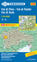 mappa topografica n.048 - Val di Peio, Val di Rabbi, Val di Sole - Cevedale, P.ta S. Matteo, C. Tre Signori, Peio, M. Vioz, C. Sternai, C. di Quaira, Rabbi, Male, C. Mezzana, Lago Verde, Lago del Careser, Lago di Pian Palù, Punta d'Albiolo, Ossana, Marilleva, Dimaro, Cogolo - con reticolo UTM compatibile con sistemi GPS