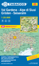 mappa topografica n.005 - Val Gardena / Gröden, Alpe di Siusi / Seiseralm, Ortisei / St. Ulrich, S. Cristina, Sciliar, Sella, Canazei, Puez, Val di Funes - con reticolo UTM compatibile con GPS - EDIZIONE 2021