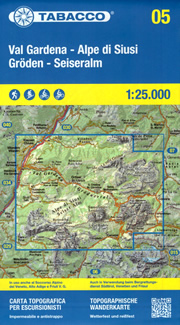 mappa topografica n.005 - Val Gardena / Gröden, Alpe di Siusi / Seiseralm, Ortisei / St. Ulrich, S. Cristina, Sciliar, Sella, Canazei, Puez, Val di Funes, Seceda, Laion, Tullen, Gherdenacia, Sassongher, Colfosco, Piz Boè, Arabba, Passo Pordoi, Campitello, Sassolungo, Catinaccio - con reticolo UTM compatibile con GPS - impermeabile, antistrappo, plastic-free, eco-friendly - EDIZIONE 2022