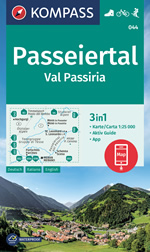 mappa Val Passiria / Passeiertal con Gruppo di Tessa, Alpi Venoste Ötztaler Alpen, S. Leonardo, Moso in Passiria, Passo del Rombo, Parcines, Merano, Scena Kompass n.044 compatibile GPS 2024