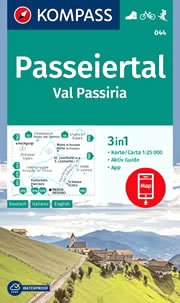 mappa Val Passiria / Passeiertal con Gruppo di Tessa, Alpi Venoste Ötztaler Alpen, S. Leonardo, Moso in Passiria, Passo del Rombo, Parcines, Merano, Scena Kompass n.044 compatibile GPS 2025