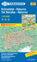 mappa topografica n.004 - Val Senales/Schnalstal, Naturns/Naturno - con Palla Bianca, Maso Corto, Lago di Vernaga, Val di Fosse, Castelbello, Silandro, Laces, Morter, Guardia Alta, Gruppo di Tessa, Zerminiger, Sonnenberg, Similaun, Altissima - con reticolo UTM compatibile con GPS - nuova edizione