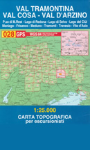 mappa topografica n.028 - Val Tramontina, Val Cosa, Val d'Arzino - Passo di M. Rest, Frascola, Lago di Selva, Tramonti di Sotto, Tramonti di Sopra, Valcalda, Lago di Redona, Campone, Vito d'Asio, Meduno, Frisanico, Travesio, Andreis, Raut, Maniago - con reticolo UTM compatibile con sistemi GPS