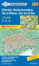 mappa topografica n.042 - Val d'Ultimo / Ultental, Alta Val di Non - Lago di Zoccolo, Il Gran Ladro, Guardia Alta, Laces, Lana, S. Pancrazio, Foiana, M. Luco, Passo Palade, S. Felice, Lauregno, Proves, Fondo, Le Maddalene, S. Gertrude, C. di Quaira, C. Sternai, Gioveretto, L'Orecchia di Lepre, Martello, S. Nicolo - con reticolo UTM compatibile con sistemi GPS