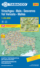 mappa topografica n.044 - Val Venosta, Malles - Val di Mazia, Sesvenna, Burgusio, Planeil, Litzner, Stelvio, Silandro, Croda di Cengles - con reticolo UTM compatibile con sistemi GPS