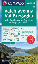 mappa topografica n.92 - Valchiavenna, Val Bregaglia, Valle San Giacomo, Madesimo, Val Masino, Morbegno, Passo dello Spluga, Novate Mezzola, Juf, Avers, Passo del Maloggia - mappa plastificata, compatibile con sistemi GPS - EDIZIONE Agosto 2023