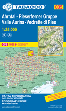 mappa n.035 Valle Aurina, Vedrette di Ries / Ahrntal, Rieserferner Gruppe Pizzo Rosso, Predoi, P. Tre Signori, M. Fumo, C. Valle, Cadipietra, Lutago, Dura, Collalto, Campo Tures, Anterselva, Villa Ottone con reticolo UTM compatibile sistemi GPS