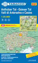 mappa topografica n.032 - Valle di Anterselva, Valle di Casies / Antholzer Tal, Gsieser Tal - Vedrette di Ries, Anterselva, S. Maddalena, Rasun, Tesido, Corno Alto, M. Ripa, Perca, Monguelfo, Valle di S. Silvestro - con reticolo UTM compatibile con sistemi GPS - EDIZIONE 2021