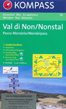 mappa topografica n.95 - Valle di Non/Nonstal, Passo Mendola/Mendelpass, Parco Naturale Adamello-Brenta, Cles, Val di Sole, Malè, Rabbi, Ultental, Val d'Ultimo, Terlano, Caldaro, Nonsberge, Salorno, Mezzolombardo - compatibile con GPS + mappa panoramica