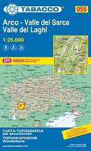 mappa n.055 Valle del Sarca, Arco, Riva Garda con dei Laghi, Bondone, Val di Gresta, Lagarina, Rovereto e Mori reticolo UTM compatibile sistemi GPS