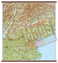 mappa murale Veneto - mappa murale plastificata con eleganti aste in legno - cartografia dettagliata ed aggiornata - 96 x 86 cm
