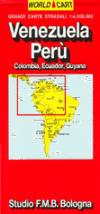 mappa stradale Venezuela, Perù, Colombia, Ecuador, Guyana