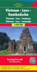 mappa stradale Vietnam, Laos, Cambogia - con Hà Noi, Ho Chí Minh (Sài Gòn), Da Nang, Huè, Haiphong, Hai Phong, Phnom Penh, Luang Prabang, Vat Phu, Vientiane, Vang Vieng, Nam U, Phongsaly, Luang Namtha