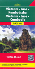 mappa Vietnam, Laos, Cambogia con Hà Noi, Ho Chí Minh (Sài Gòn), Da Nang, Huè, Haiphong, Hai Phong, Phnom Penh, Luang Prabang, Vat Phu, Vientiane, Vang Vieng, Nam U, Phongsaly, Namtha