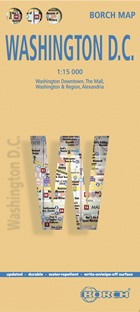 mappa Washington DC con Downtown, The Mall, Alexandria e città plastificata, impermeabile, scrivibile anti strappo dettagliata facile da leggere, trasporti pubblici, attrazioni luoghi di interesse