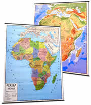 Africa carta murale plastificata con aste fisica politica stampata