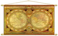 Mappa Antica del Mondo Planisfero stampata tela con aste