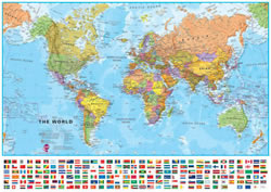 Planisfero mappa murale del mondo con bandiere cartografia